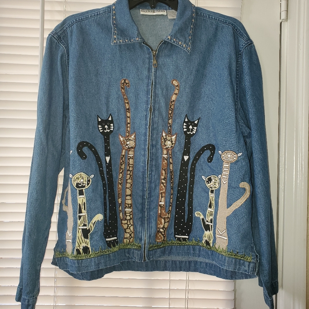 Dress Barn Cat Lover Womens Denim Long Sleeve Shirt M